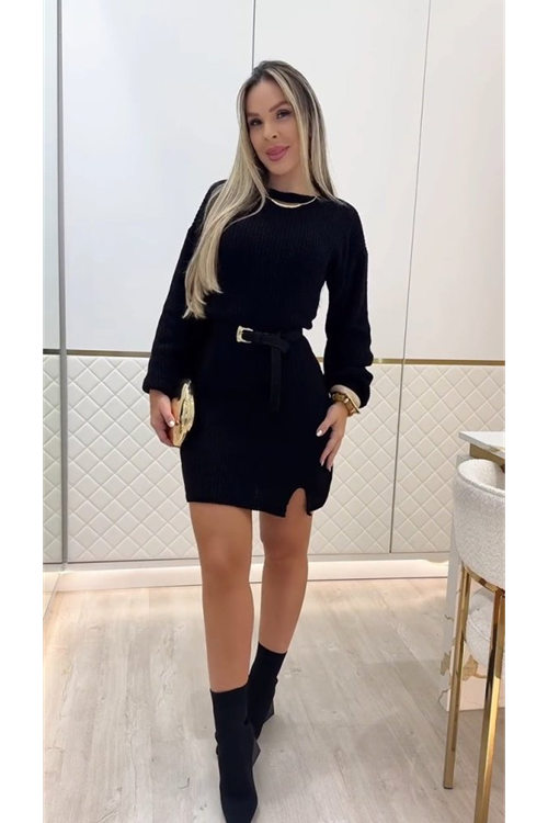 Kadın Uzun Kollu Yuvarlak Yakalı Kısa Triko Elbise