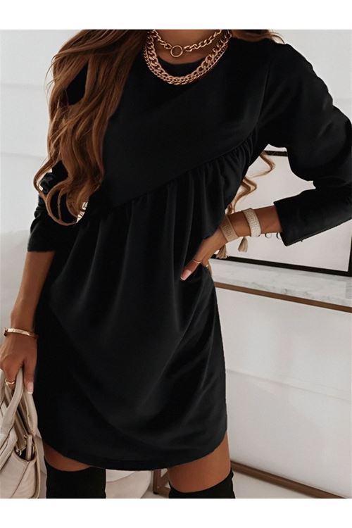 Kadın Uzun Kollu Bisiklet Yaka çapraz Büzgü Detay Iki Iplik Mini Boy Elbise