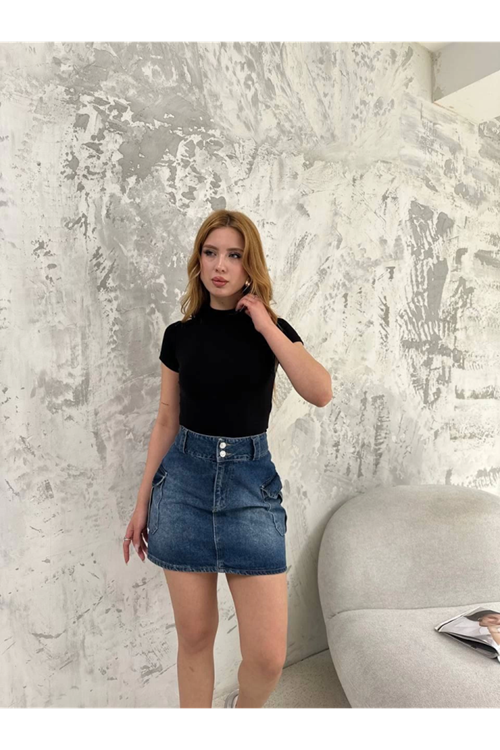 Kısa Kol Badi Bluz - Siyah