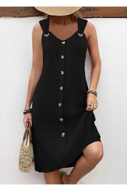 Kadın Askılı V Yakalı önden Düğmeli Narin Elbise