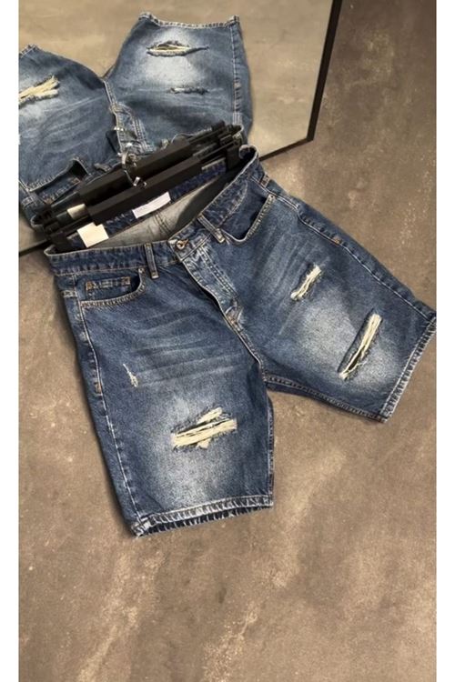 Erkek Yırtık Detaylı Kot Şort