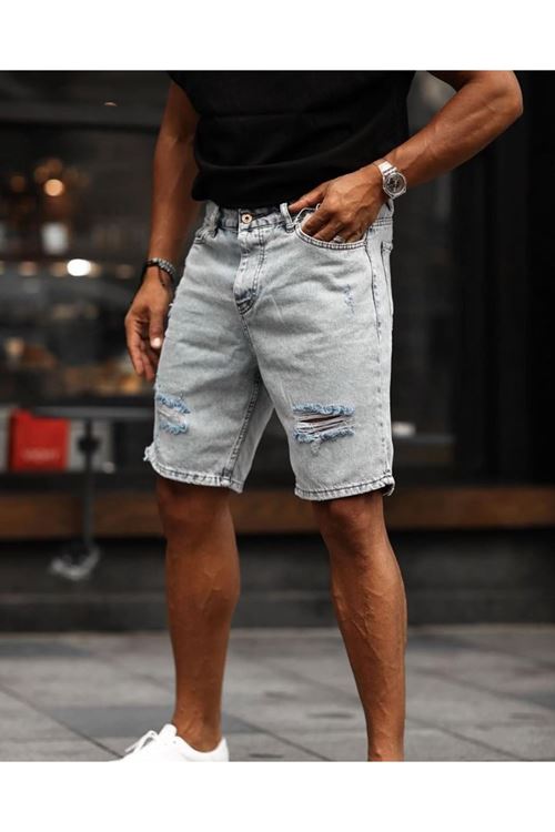 Erkek Kar Yıkama Yırtık Detaylı Şort