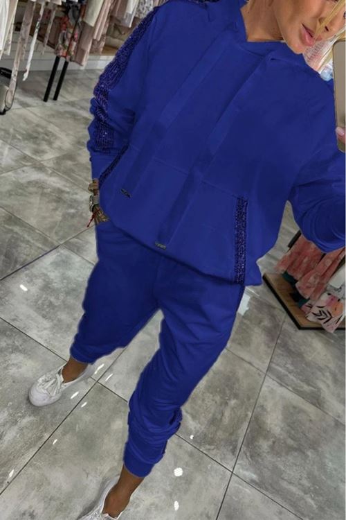 Kadın Uzun Kollu Kapşonlu Pulpayet Detay Viskon Iki Iplik Bluz Ve Pantolon Ikili Takım