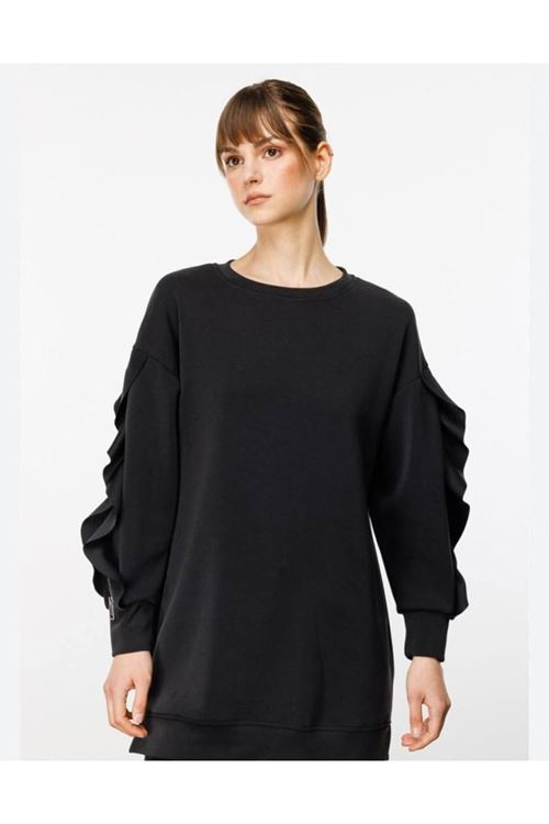 Kadın Bisiklet Yaka Kolları Volan Detay üç Iplik Kumaş Sweat