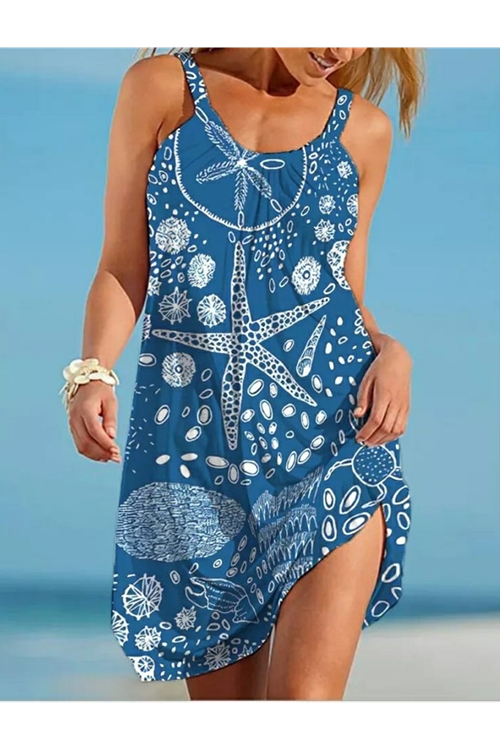 Kadın Askılı Deniz Yıldızı Desenli Süprem Elbise