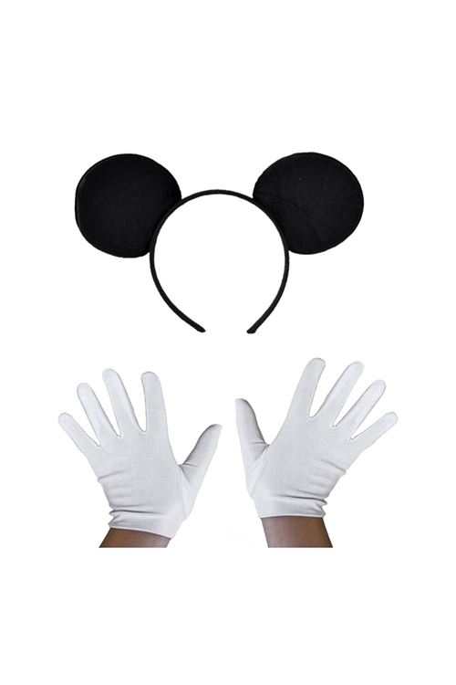 Siyah Mickey Mouse Tacı ve Beyaz Eldiven Seti