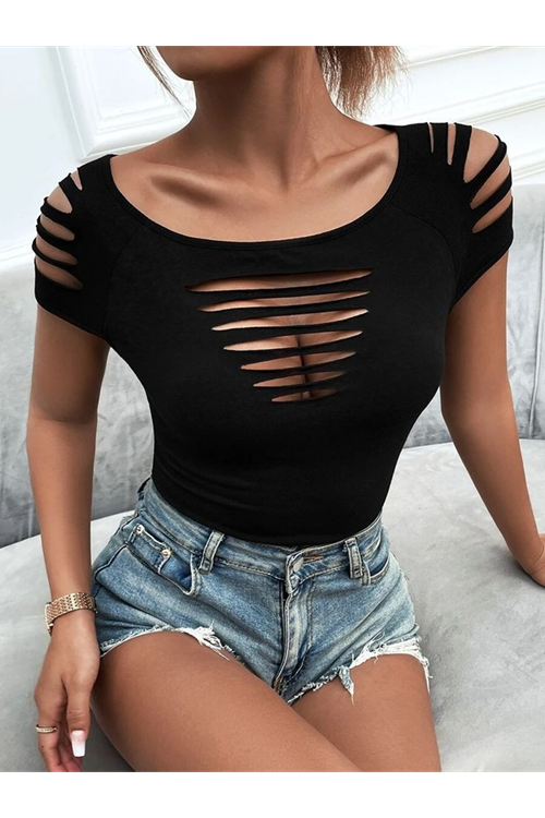 Kadın Kısa Kollu Omuz Ve Göğüs Kesik Detay Viskon Bluz