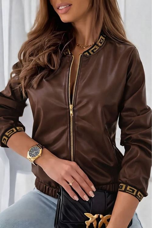 Kadın Uzun Kollu Ribanalı önden Fermuarlı Deri Ceket