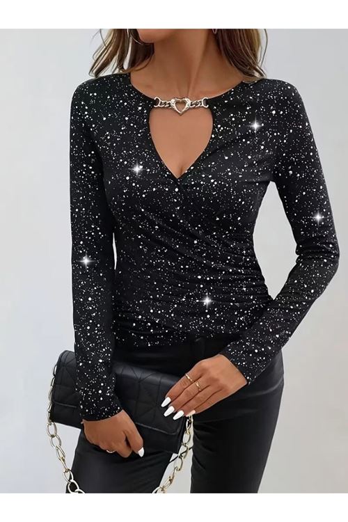 Kadın Uzun Kollu Kruvaze Yakalı Aksesuarlı Dalgıç Bluz