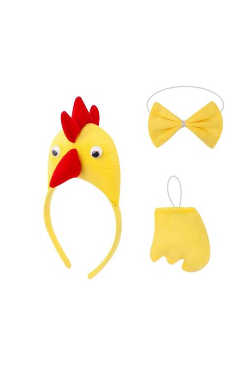 Çocuk Horoz Tavuk Kostüm Seti 3 Parça (Taç + Papyon + Kuyruk)