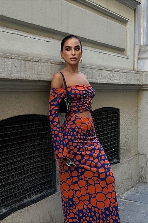 Pansy Cut Out Animal Desen Elbise 2678-8