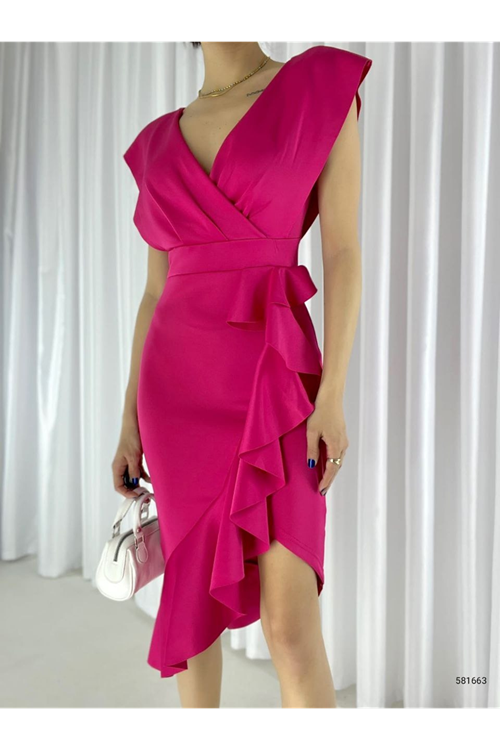 Kadın Önü Fırfırlı Midi Boy Elbise