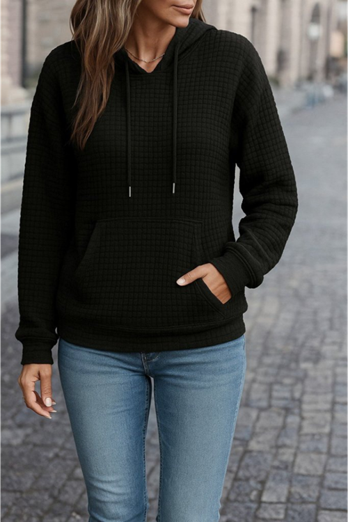 Kadın Uzun Kollu Kapşonlu Bağcıklı Cepli Capitone Sweatshirt