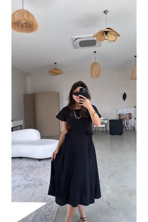 Kadın Aerobin Kumaş Arkası Düğmeli Yanı Kuşaklı Elbise