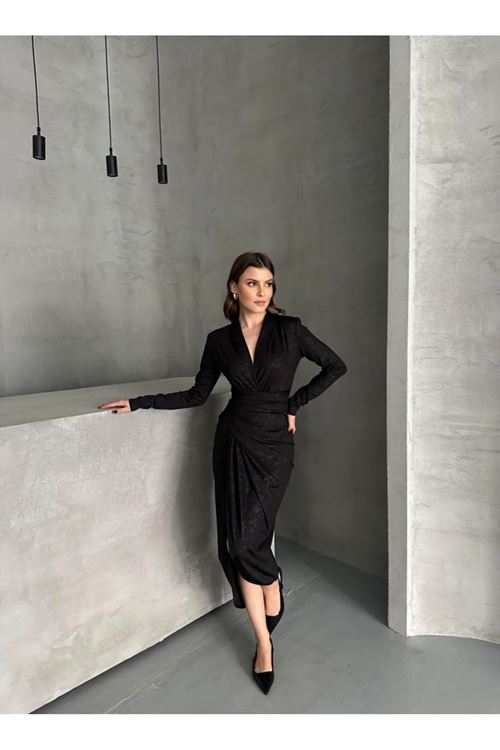 Drape Detaylı Midi Elbise