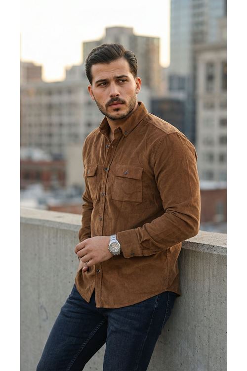 Erkek Kadife Desen Pamuklu Gömlek