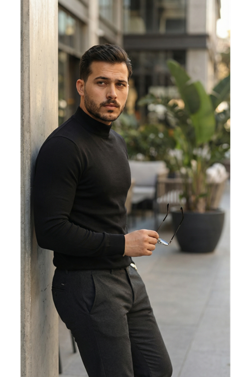 Erkek Yarım Balıkçı Yaka Pamuklu Triko