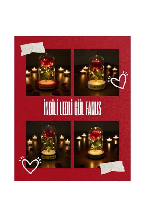 İncili Ledli Gül Fanus