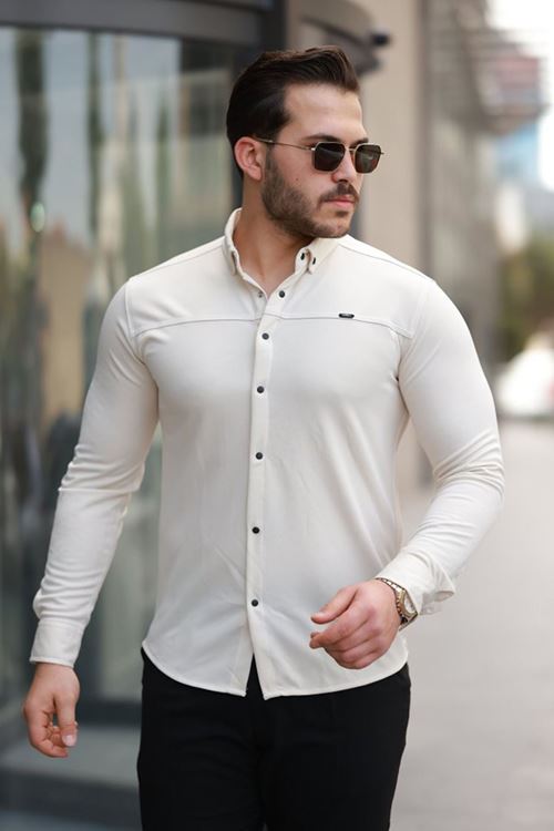 Erkek çıtçıt Düğmeli Dikiş Detaylı Uzun Kollu Gömlek