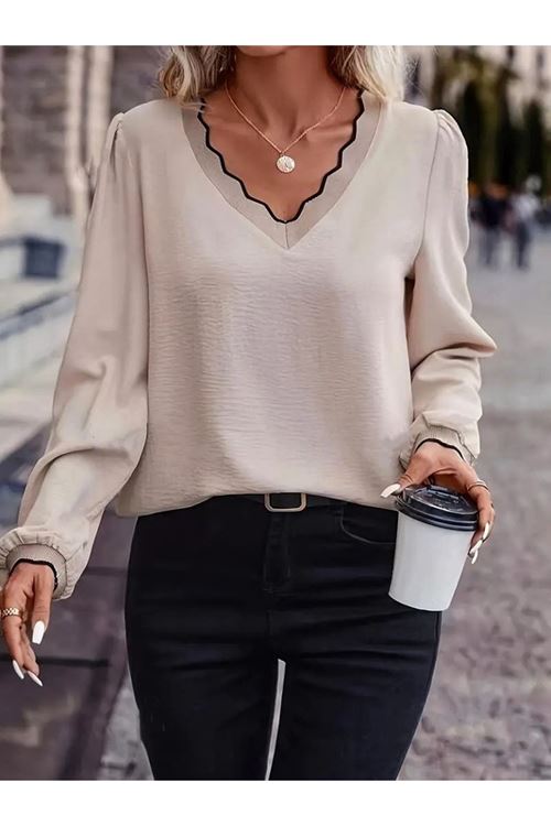 Kadın Uzun Kollu V Yakalı Aerobin Bluz