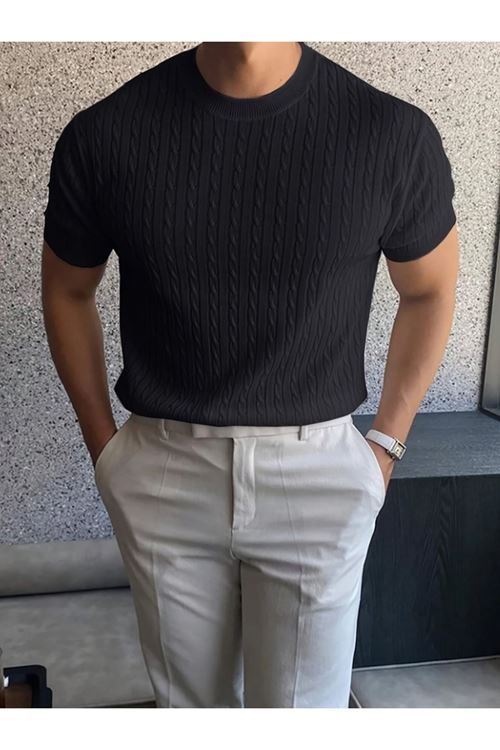 Erkek Kısa Kollu Bisiklet Yaka Triko Tişört