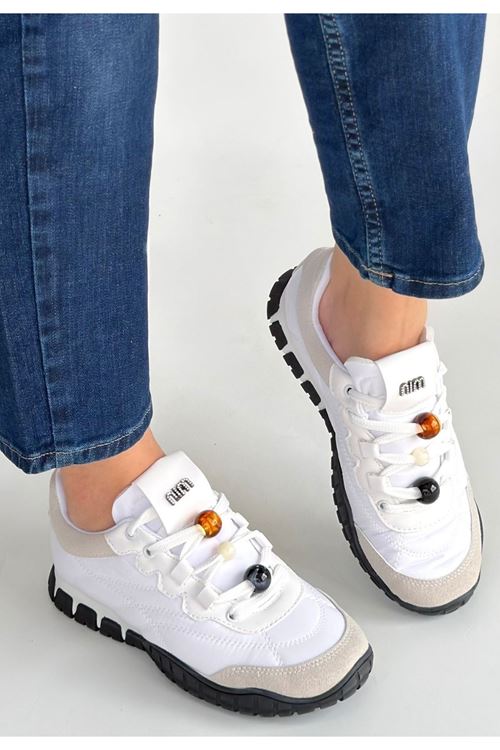 Tues Beyaz Nubuk Bağcıklı Spor Ayakkabı