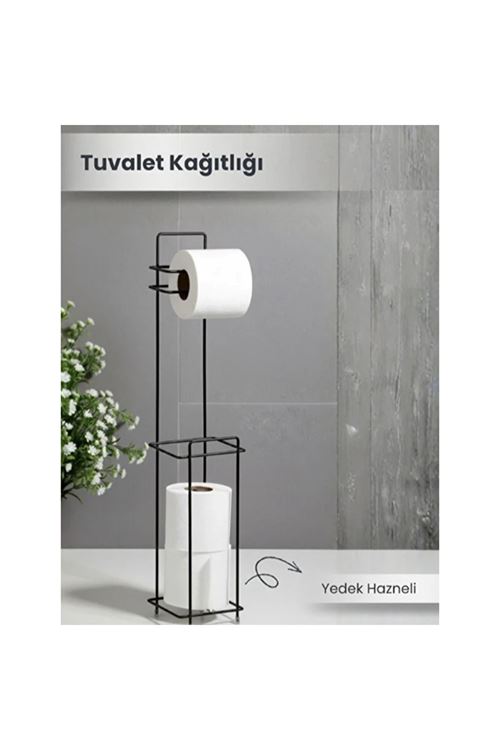 Siyah Standlı Yedek Hazneli Tuvalet Kağıtlığı