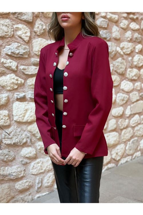 Kadın Uzun Kollu Hakim Yaka önü Açık Düğme Detaylı Atlas Ceket