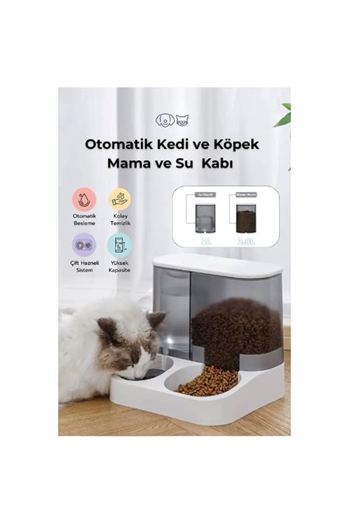 2'si 1 Arada Otomatik Kedi Mama ve Su Kabı