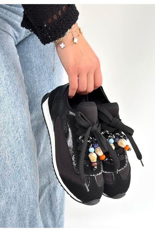 Riaf Siyah Cilt Bağcıklı Spor Ayakkabı