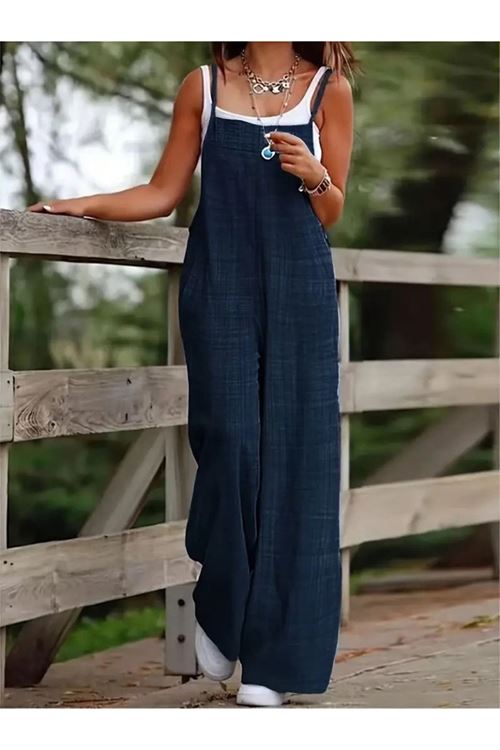 Kadın Askılı Yandan Fermuarlı Geniş Paçalı Valencia Tulum