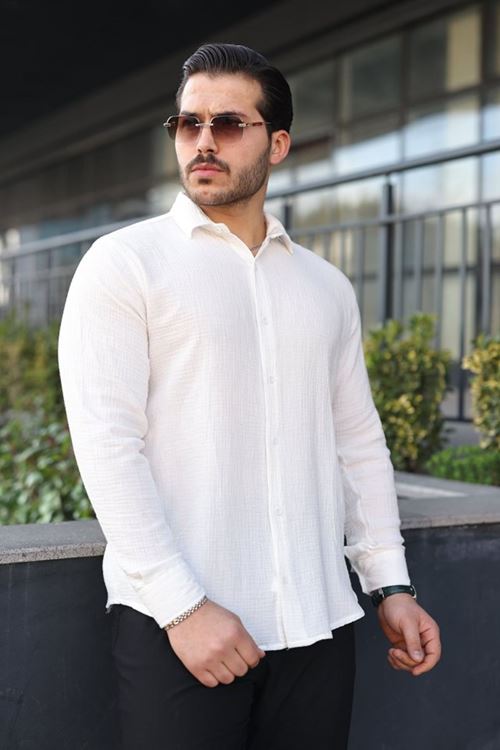 Erkek Uzun Kollu Müslin Kumaş Gömlek