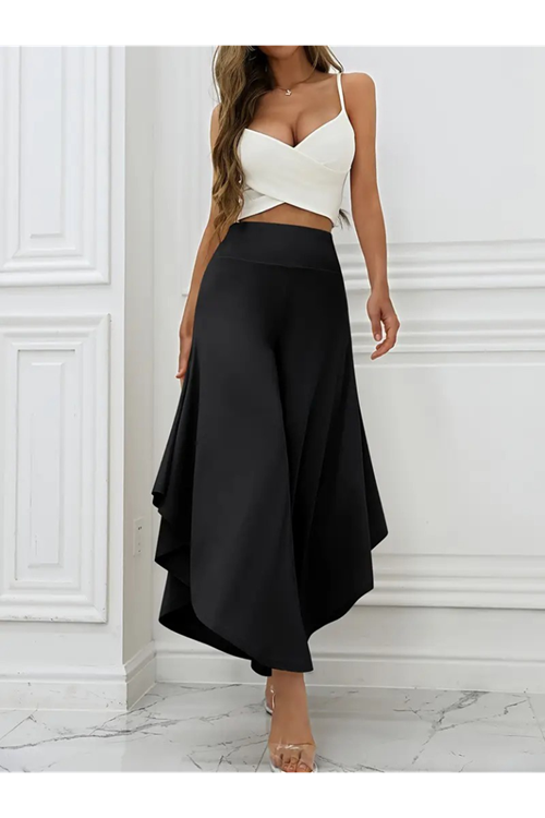 Kadın Yüksek Belli Geniş Paçalı Yanlardan Açık Sandy Pantolon