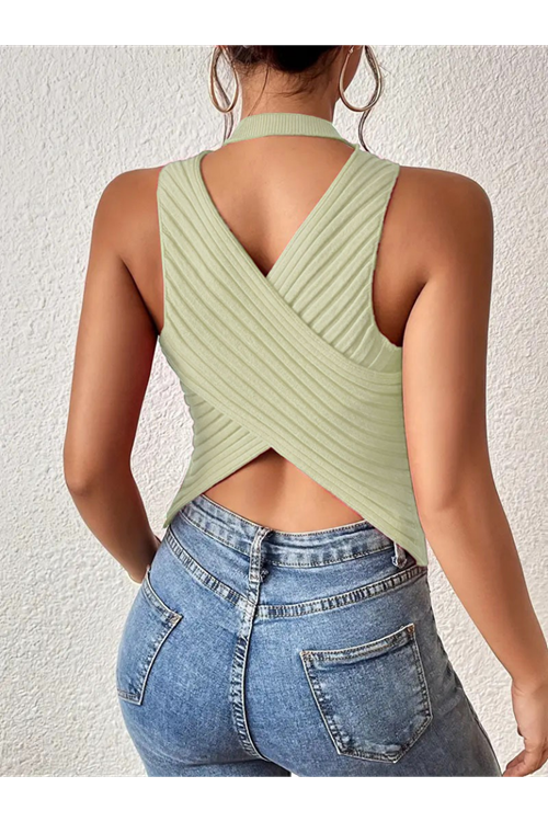 Kadın Kolsuz Sırt çapraz Detay Triko Bluz