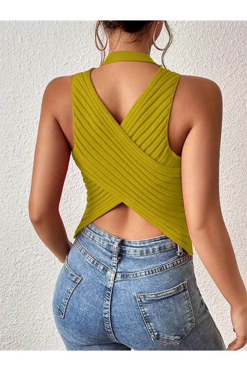 Kadın Kolsuz Sırt çapraz Detay Triko Bluz