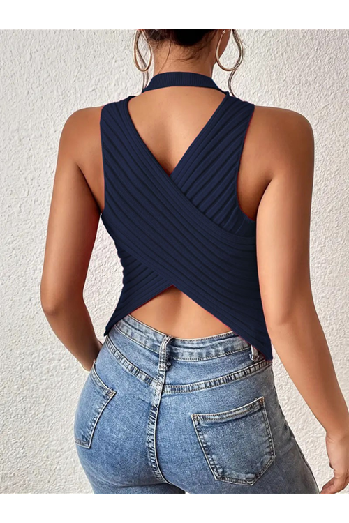 Kadın Sırt çapraz Detay Triko Bluz