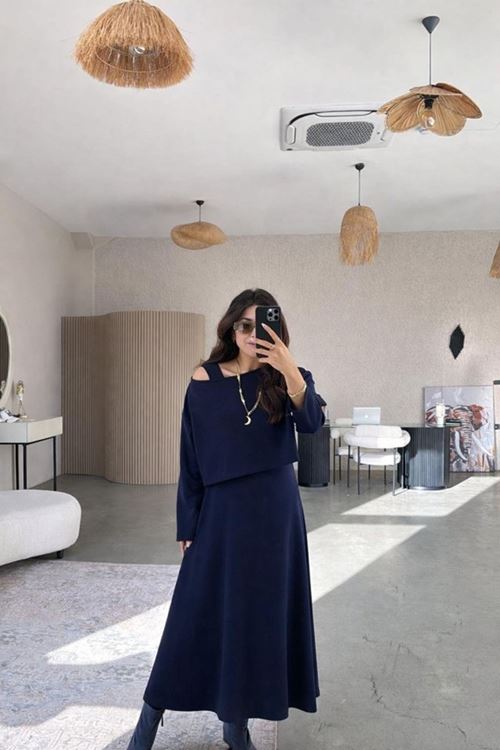 Kadın Uzun Kollu Bluz Ve Ve Askılı Elbise Ikili Takim