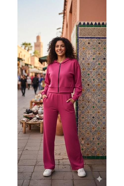 Kadın Uzun Kollu Kapüşonlu Hırka Ve Pantolon Ikili Takim