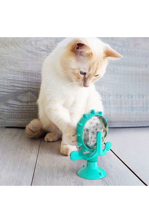 TBL Dekor® Vantuzlu Zilli İnteraktif Dönebilen Mama Kaplı Renkli Eğlenceli Eğitici Kedi Oyuncağı