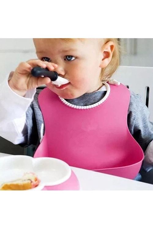 TBL Dekor® Çocuk Bebek Mama Önlüğü Dökülme Engelleyici Bükülebilir Pembe