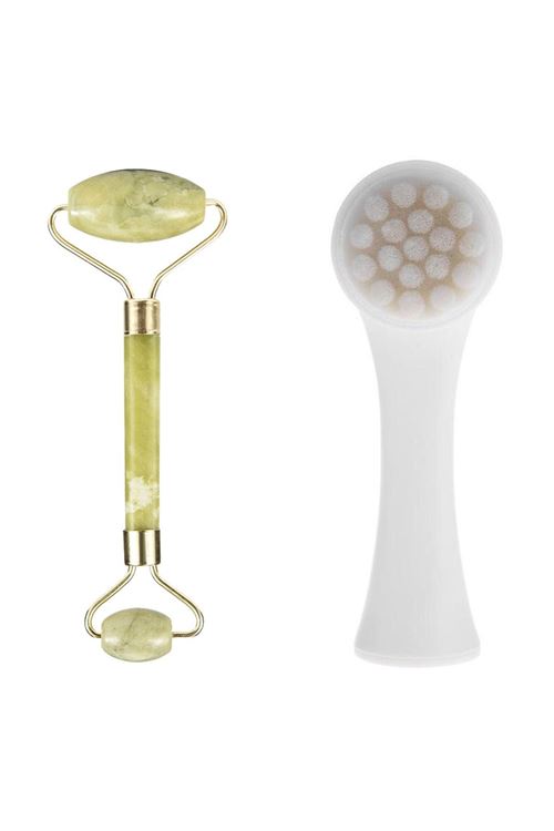 TBL Dekor® 2li Set Çift Taraflı Cilt Temizleme Fırçası ve Yeşim Taşı Çift Taraflı Cilt Masaj Aleti
