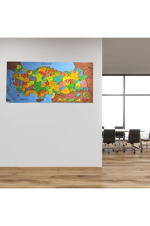 TBL Dekor® Renkli Türkiye Haritası Manyetik Yapıştırıcı Gerektirmeyen Duvar Stickerı 118 CM * 56 CM