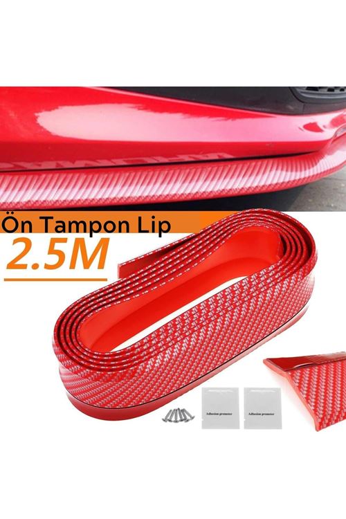 TBL Dekor® Kırmızı Renkli 2,5 Metre Araba Oto Ön Tampon Koruyucu Kauçuk Pratik Tampon Şerit Bant Döşeme
