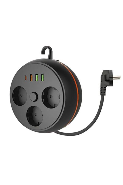 TBL Dekor® 3 Adet Soket,3 Adet USB ve 1 Adet Type-C Girişli Termal Akım Korumalı Makaralı Priz 3395