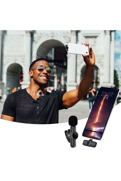 TBL Dekor® Type C Uyumlu İphone Dönüştürücülü Kablosuz Yaka Mikrofonu Android ve İphone Uyumlu Mini Mikrofon