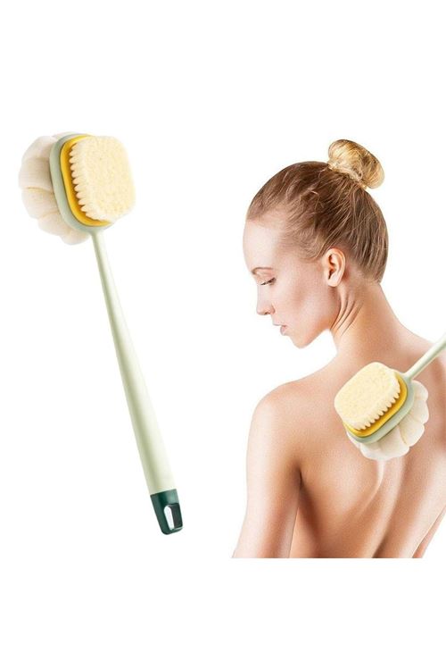 TBL Dekor®  2'si 1 Arada Çift Taraflı Uzun Saplı Fırçalı Banyo Vücut Sırt Fırçası Banyo Lifi
