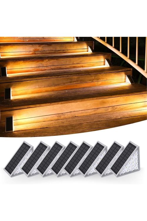 TBL Dekor® 8 Adet Üçgen  Güneş Enerjisi ile Şarj Olan Dış Mekan Solar Basamak Köşe Lambası