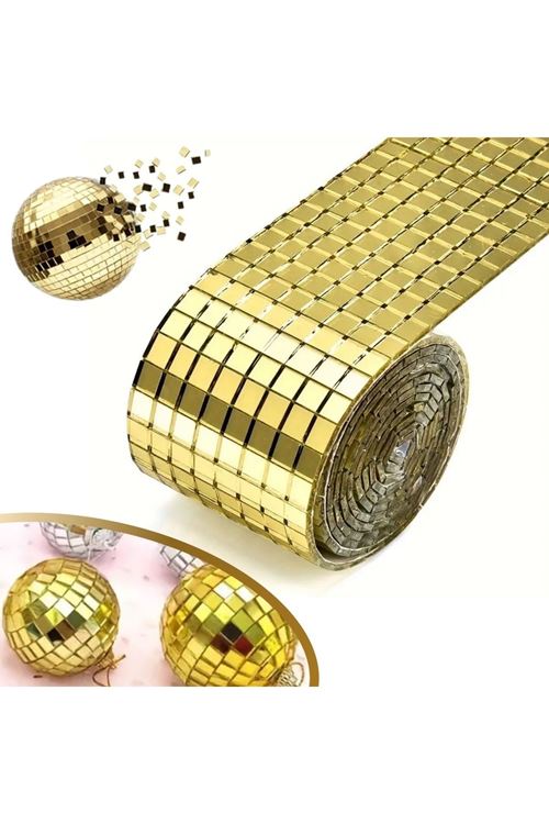 TBL Dekor®1 Metre Uzunluğunda Gold Renk Aynalı Mozaik Taşlı Dekor Bandı 4 cm x 1 mt