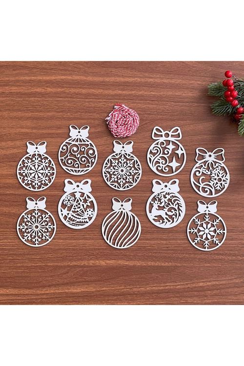 TBL Dekor® 10 Parça Kırmızı Beyaz İpli Fiyonk Model Ahşap Yılbaşı Ağaç Süsü