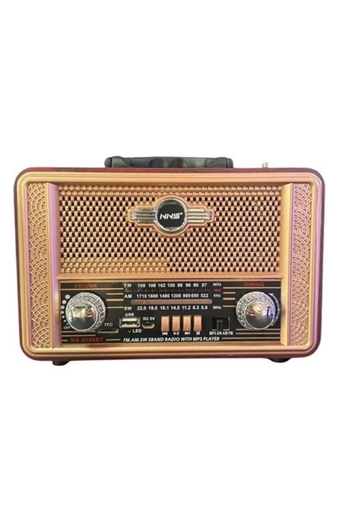 TBL Dekor® Retro, Nostaljik, Ahşap Tasarım Bluetooth Hoparlörlü, Şarjlı, Taşınabilir Otantik Tasarımlı FM/AM Destekli Radyo NS8098